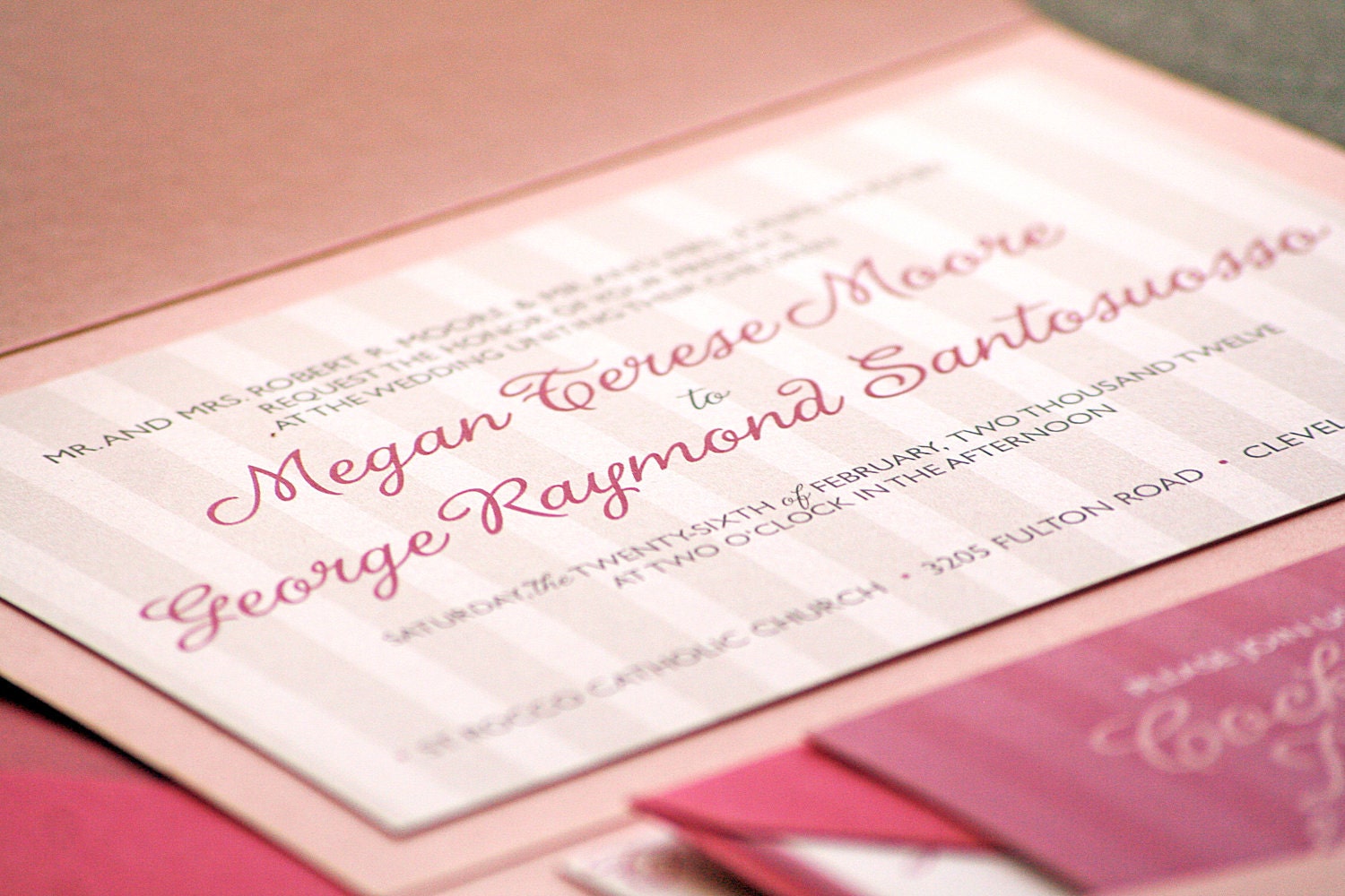 Sophisticated Stripe Modern Wedding Invitation shown in Hot Pink, Light Pink and White, Build-Your-Invite Collection - DEPOSIT