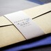 Modern Calligraphy Script Wedding Invitation shown in Sapphire Blue, Gold, Grey and Cream, Build-Your-Invite Collection - SAMPLE