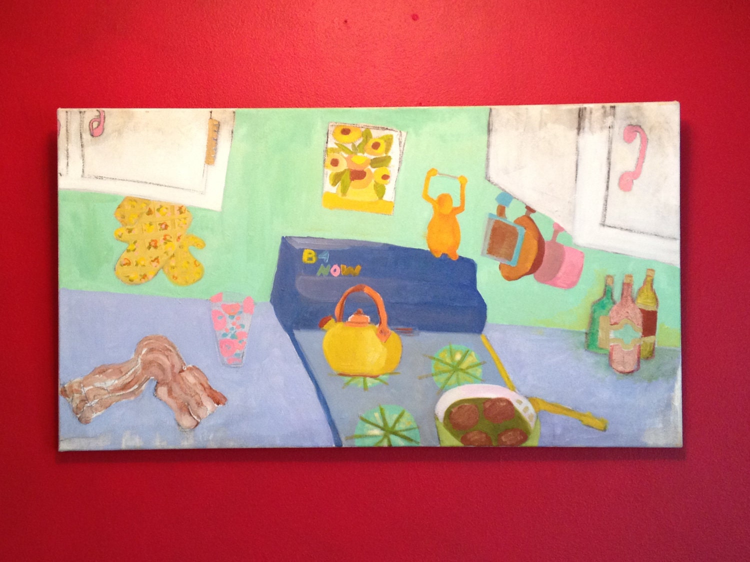 ORIGINAL ART, VINTAGE Kitchen Oil on Canvas, 22"x40" diana ogaard  "Kitchen"