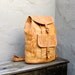Vintage Hand Made Tooled Distressed Tan Leather Large Rucksack Backpack