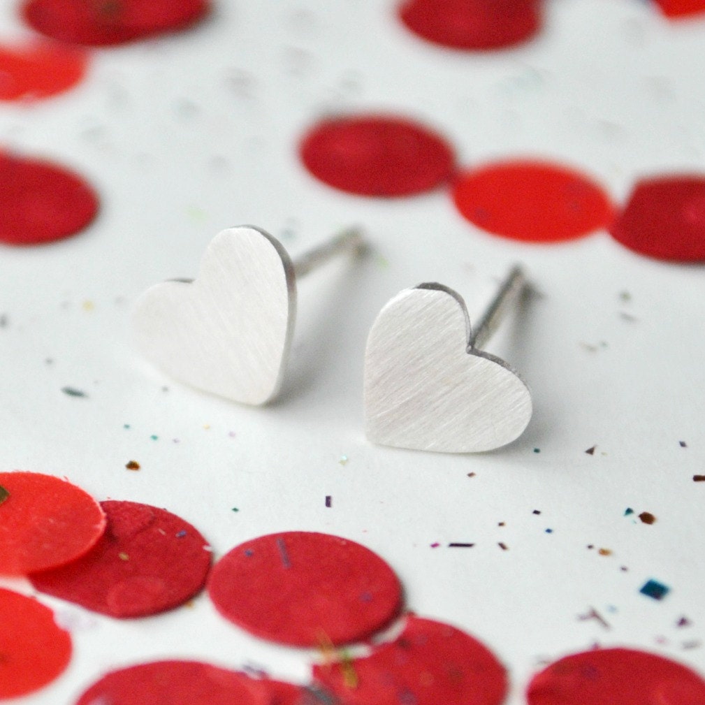 Heart Stud Earrings in Sterling Silver