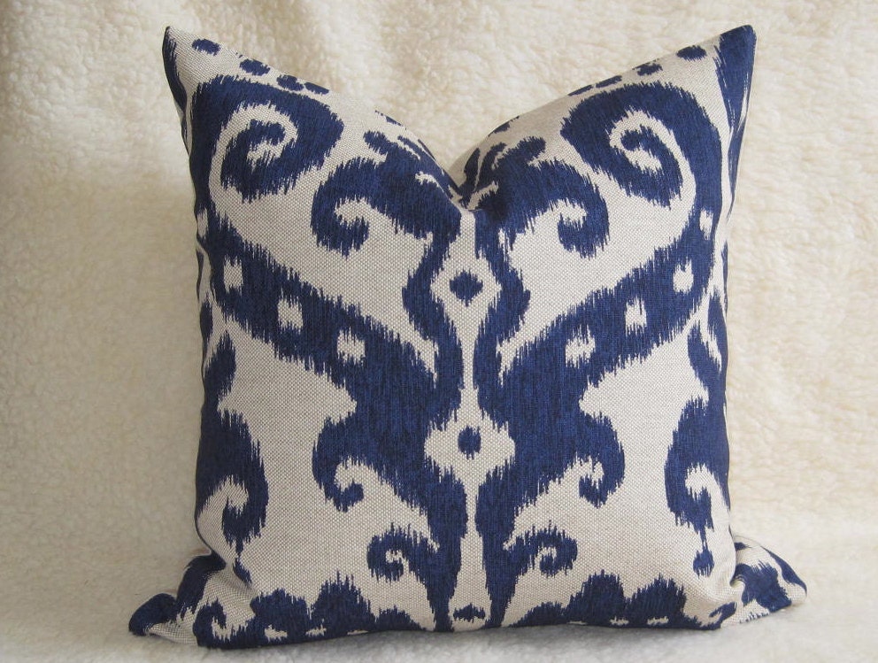 Pair of 2 Decorative Designer Ikat Pillows - Navy Blue - 18 inch - IKAT - Linen Pillow - Toss Pillow - Accent Pillow - Throw Pillow