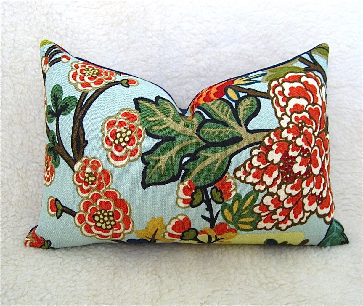 Chiang Mai Dragon Pillow - F. Schumacher - 12x18 inch - Aquamarine - Zipper Enclosure - Designer Fabric - Chinoiserie