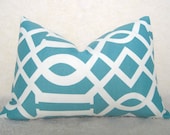 Imperial Trellis Designer Pillow - 12x18 inch - Pool Blue - Aqua - Indoor Outdoor Pillow - Trellis Pillow - Lattice Pillow - Throw Pillow
