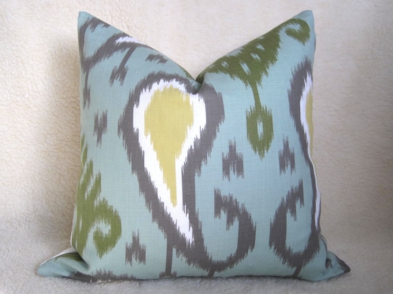 Dwell Studio - Decorative Designer Ikat Pillow - 20x20 inch - Aqua - Green - Yellow - Gray - IKAT - Designer Pillow - Throw Pillow