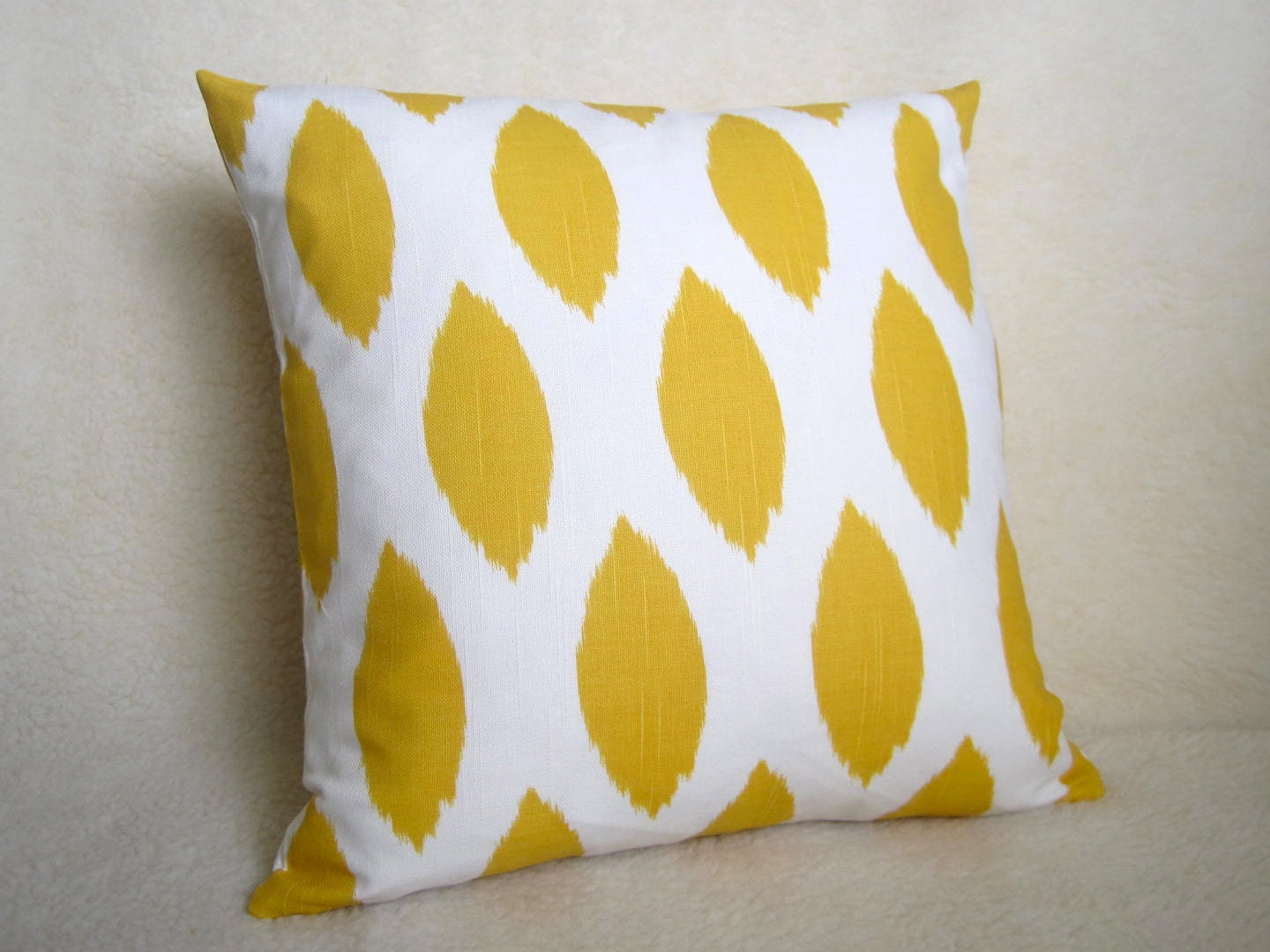 Ikat Decorative Pillow - Yellow - White - 18 inch - Ikat Pillow - Yellow Pillow - BOTH SIDES - Throw PIllow - Accent - Designer Pillow