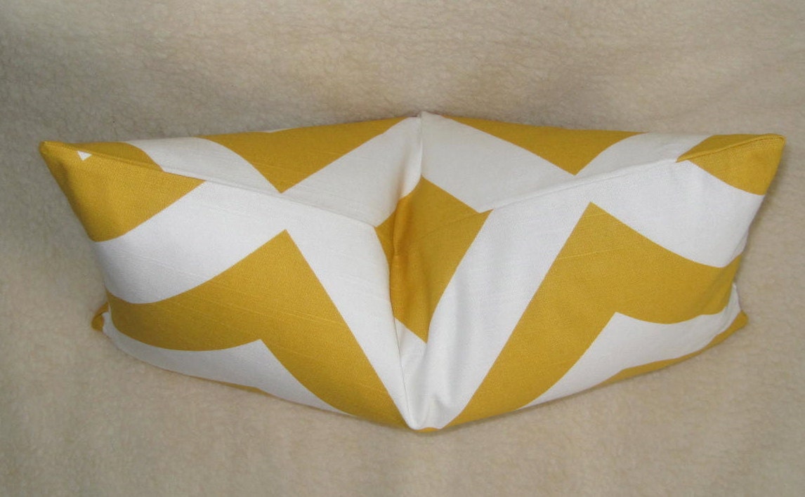 Grande Chevron Designer Pillow - Yellow - White - 13x22 inch - BOTH SIDES - Chevron Pillow - Accent Pillow - Decorative Pillow - Zig Zag