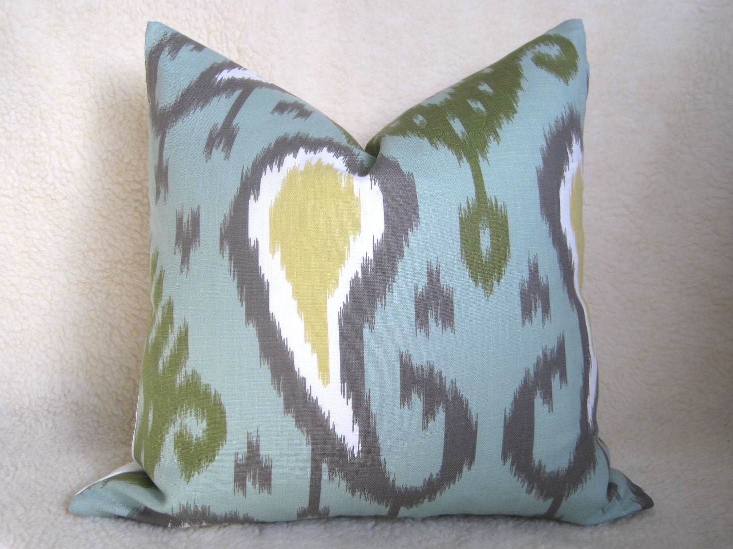 Dwell Studio - Decorative Designer Ikat Pillow - 20x20 inch - Aqua - Green - Yellow - Gray - IKAT - Designer Pillow - Throw Pillow