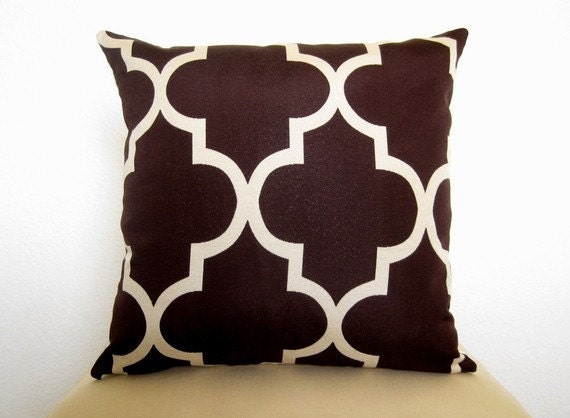 Moroccan Quatrefoil Lattice Decorative Designer Pillow - Java Brown and Ivory - 20 inch - Decorative - Throw Pillow - LATTICE - TRELLIS