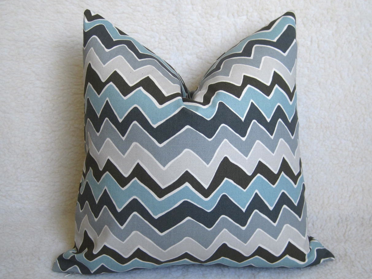 Chevron Decorative Designer Pillow - Light Blue - Gray - Charcoal - Blue - 18 inch - BOTH SIDES - Chevron Pillow - Zig Zag - Accent Pillow