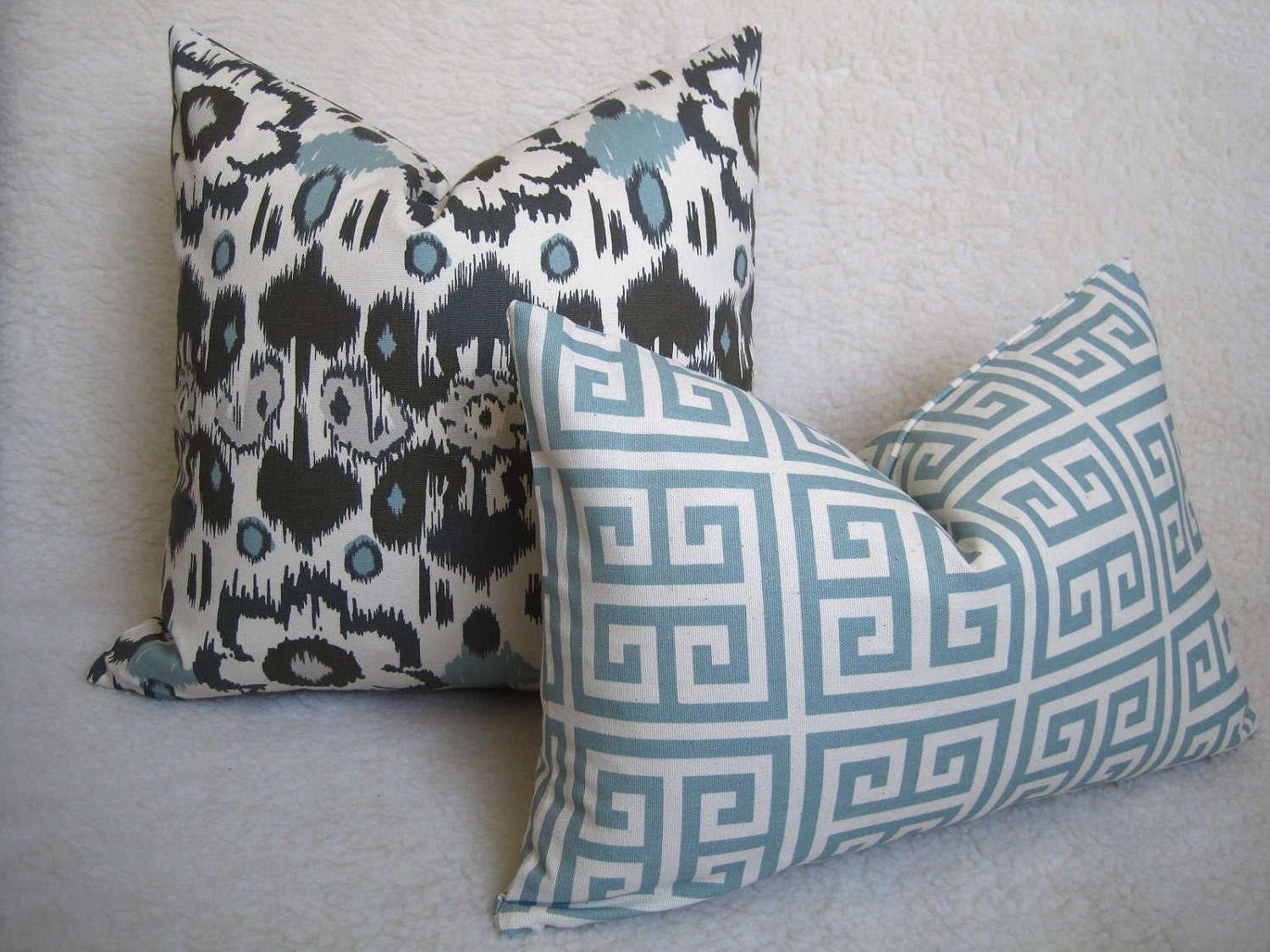 Floral Ikat Decorative Pillow - Light Blue - Gray - Cream - 18 inch - BOTH SIDES - Designer Pillows - Ikat Pillow - Throw Pillow