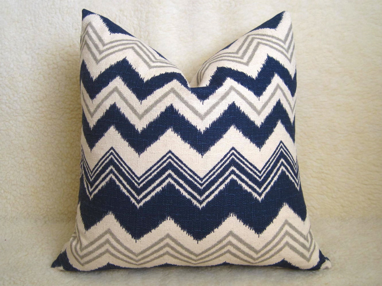Decorative Ikat Chevron Pillow - Navy Blue - 18 inch - Ikat Pillow - Linen Pillow - Toss - Flamestitch Pillow - Throw Pillow - Zig Zag