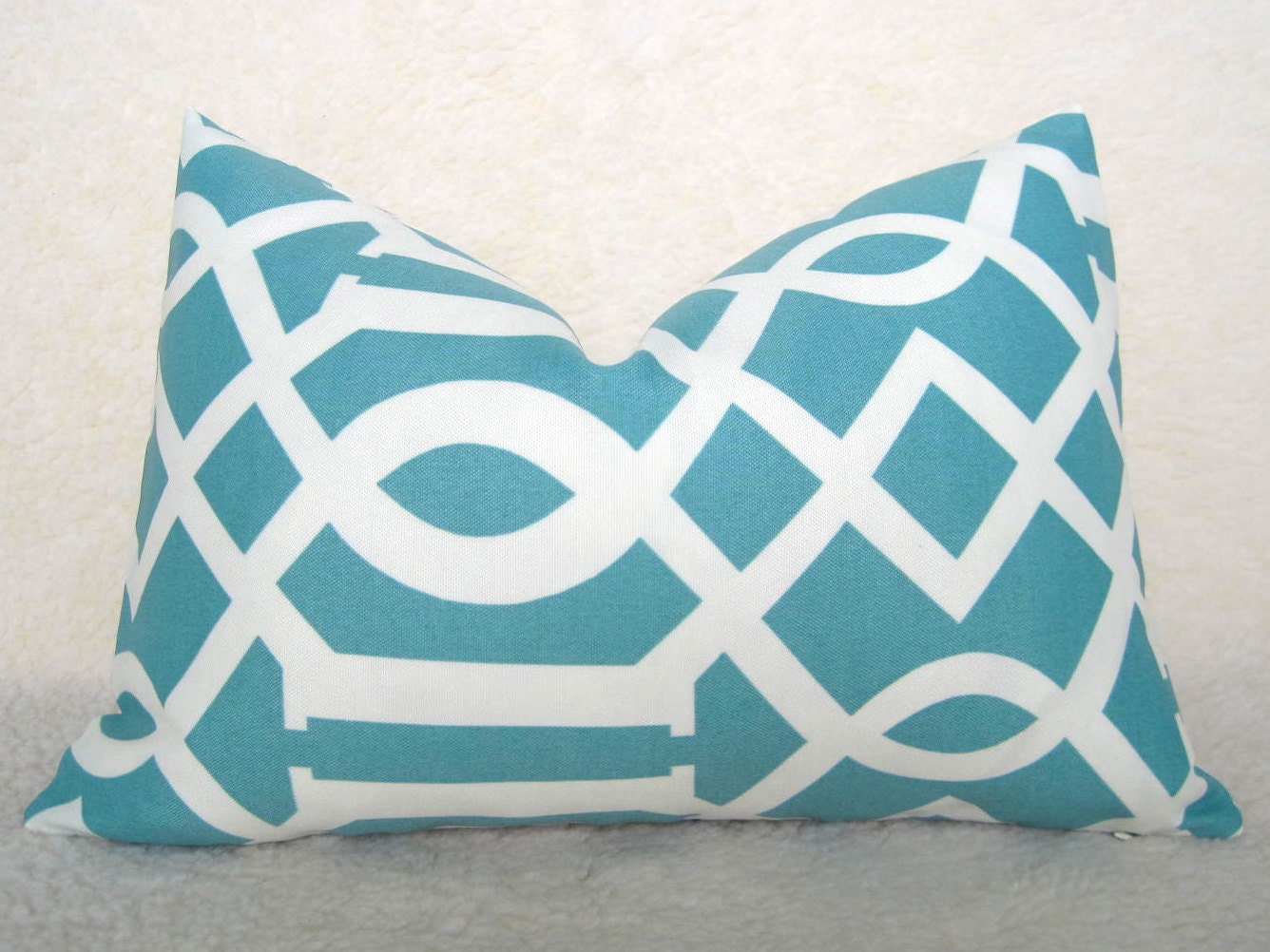 Imperial Trellis Designer Pillow - 12x18 inch - Pool Blue - Aqua - Indoor Outdoor Pillow - Trellis Pillow - Lattice Pillow - Throw Pillow