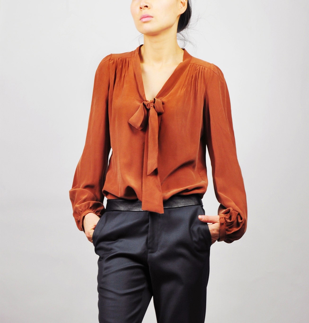 Camel silk blouse