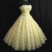 Vintage 1950's 50s STRAPLESS Bombshell Cupcake Lemon Yellow Chiffon Organza Lace Tiered Party Prom Wedding Dress