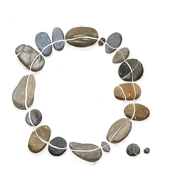 Painted Original Watercolor Art  - Circle Pebbles No.27 - Painted by Lorisworld