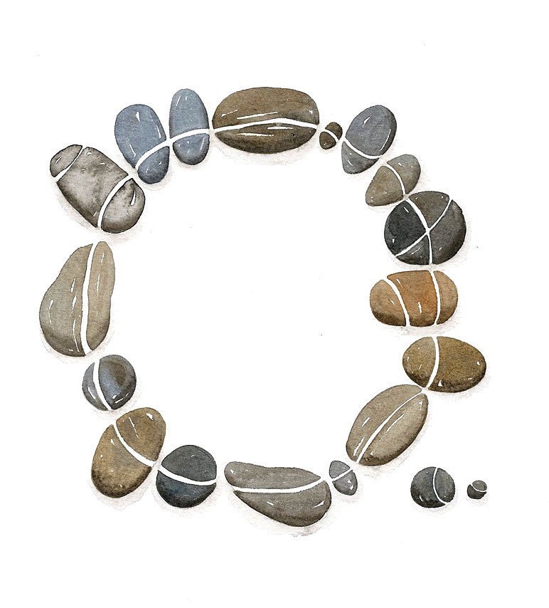 Painted Original Watercolor Art - Circle Pebbles No.27 - Painted by Lorisworld