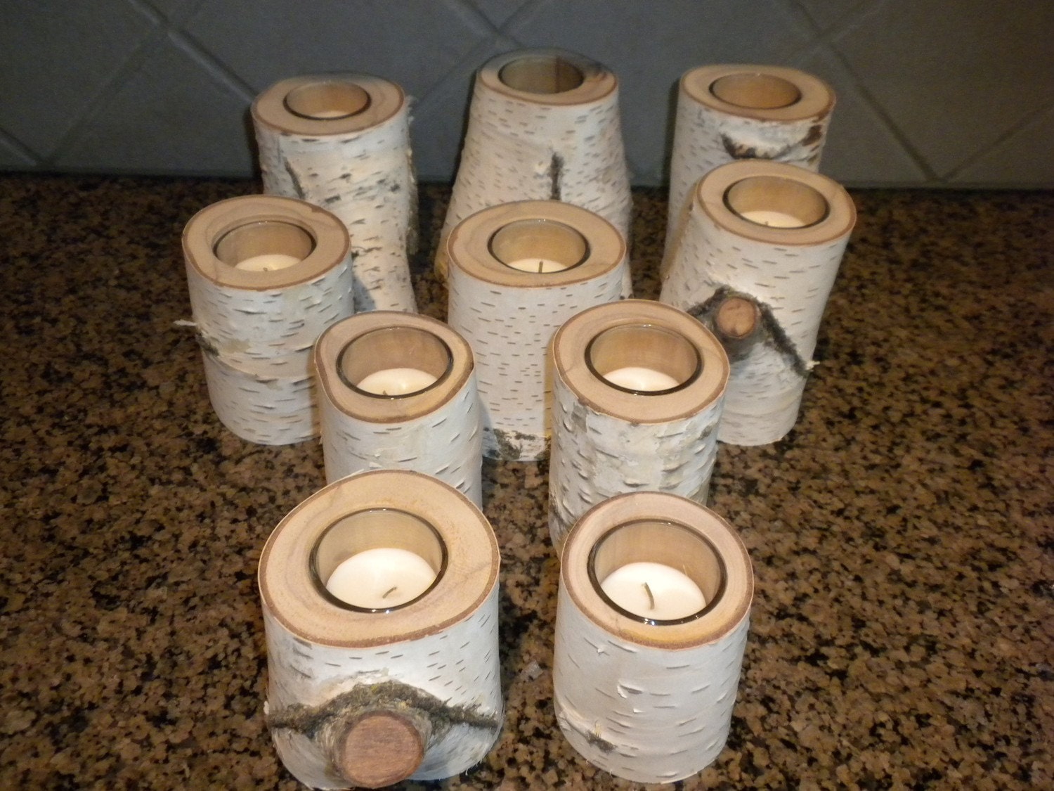 10 Individual White Birch Votive Candle Holders Perfect for Weddings, Christmas Decorations, Centerpieces