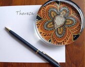 Y monogram paperweight, vintage embroidery, gold and orange, office gift, desk decor