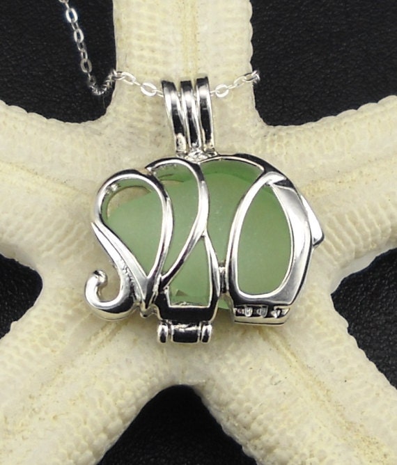 Elephant Jewelry Necklace Sea Glass
