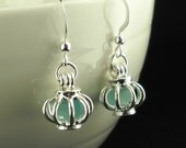 GENUINE Sea Glass Earrings Turquoise Lockets