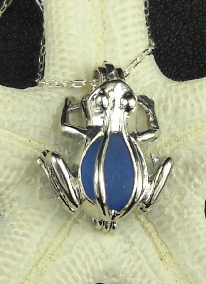 Blue Sea Glass Frog Necklace Frog Locket