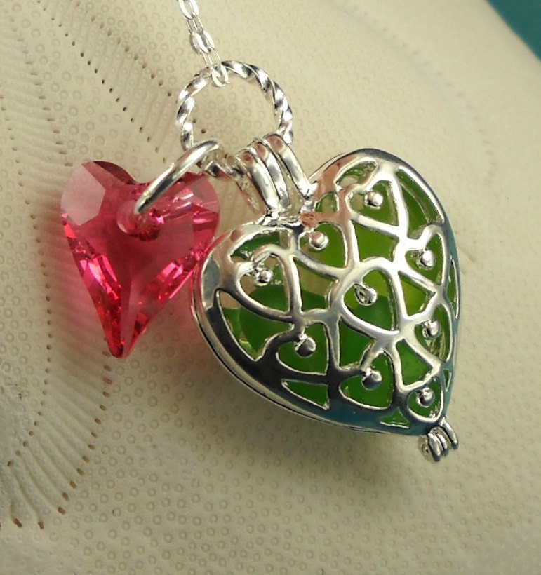 Sea Glass Necklace Heart Locket Shades Of Green