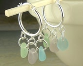 Genuine Sea Glass Earrings Sterling Silver Hoops With Rare Pastels