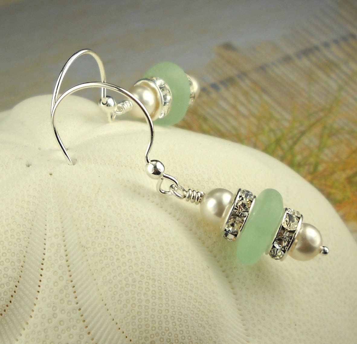 GENUINE Sea Glass Earrings Sterling Silver Sea Foam Aqua