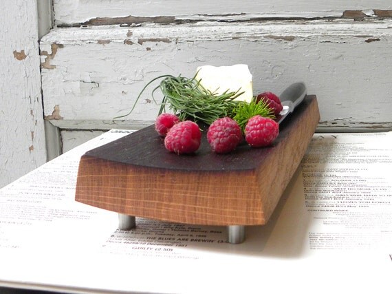 cutting board footed French oak, fruit cheese plate, reclaimed wine barrel. wood platter serving