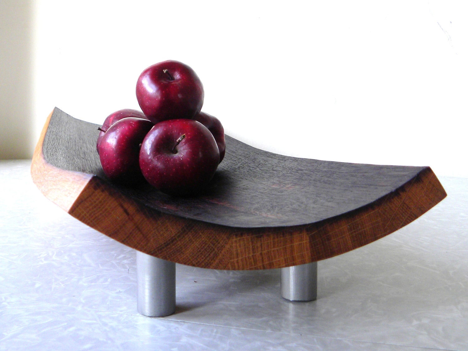 mid century modern serving tray bowl platter. repurposed wine barrel. eco friendly gift. French oak cutting board
