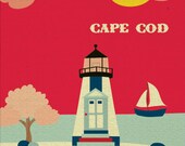 Cape Cod, MA  Lighthouse beach scene - Horizontal Skyline Wall Art Poster Print for Home, Nursery, and Office -  style E8-O-CC