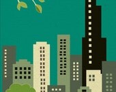 Chicago, Illinois  Skyline view of Lincoln Park and  Sears Tower -  Home Decor Art Poster Print -  style E8-O-CHI