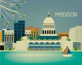 Madison, Wisconsin Skyline - Gift Art Poster Print for Home Decor, Nursery, and  Office Wall Art - style E8-O-MA