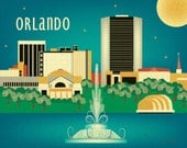 Orlando, Florida Skyline - Destination Art Poster Print Gift  for Home. Office, and Nursery - style E8-O-ORL
