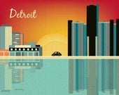 Detroit, Michigan Skyline Art Poster Print Wall Art for Home, Nursery Room, or Office - style E8-O-DET