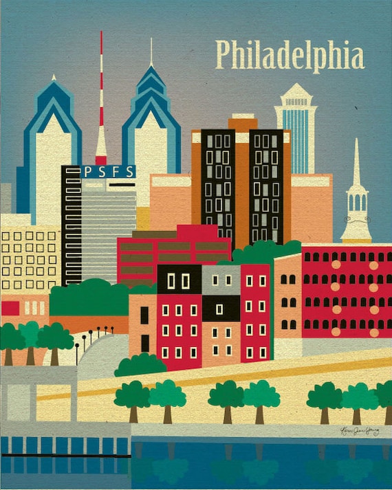 Philadelphia, Pennsylvania Skyline Original Art Poster Print for Home, Nursery, or Office Decor - style E8-O-PHI