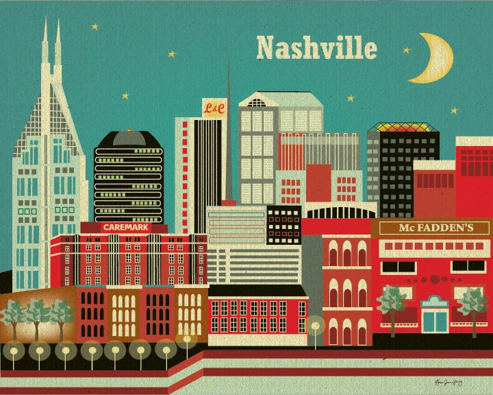 Nashville, Tennesse Skyline -  8 x 10 City Wall Art Poster Print for Home, Nursery, and  Office Top Seller - Style E8-O-NA