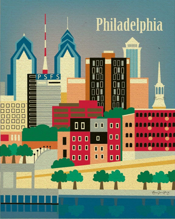 Philadelphia, Pennsylvania Skyline Original Art Poster Print for Home, Nursery, or Office Decor - style E8-O-PHI
