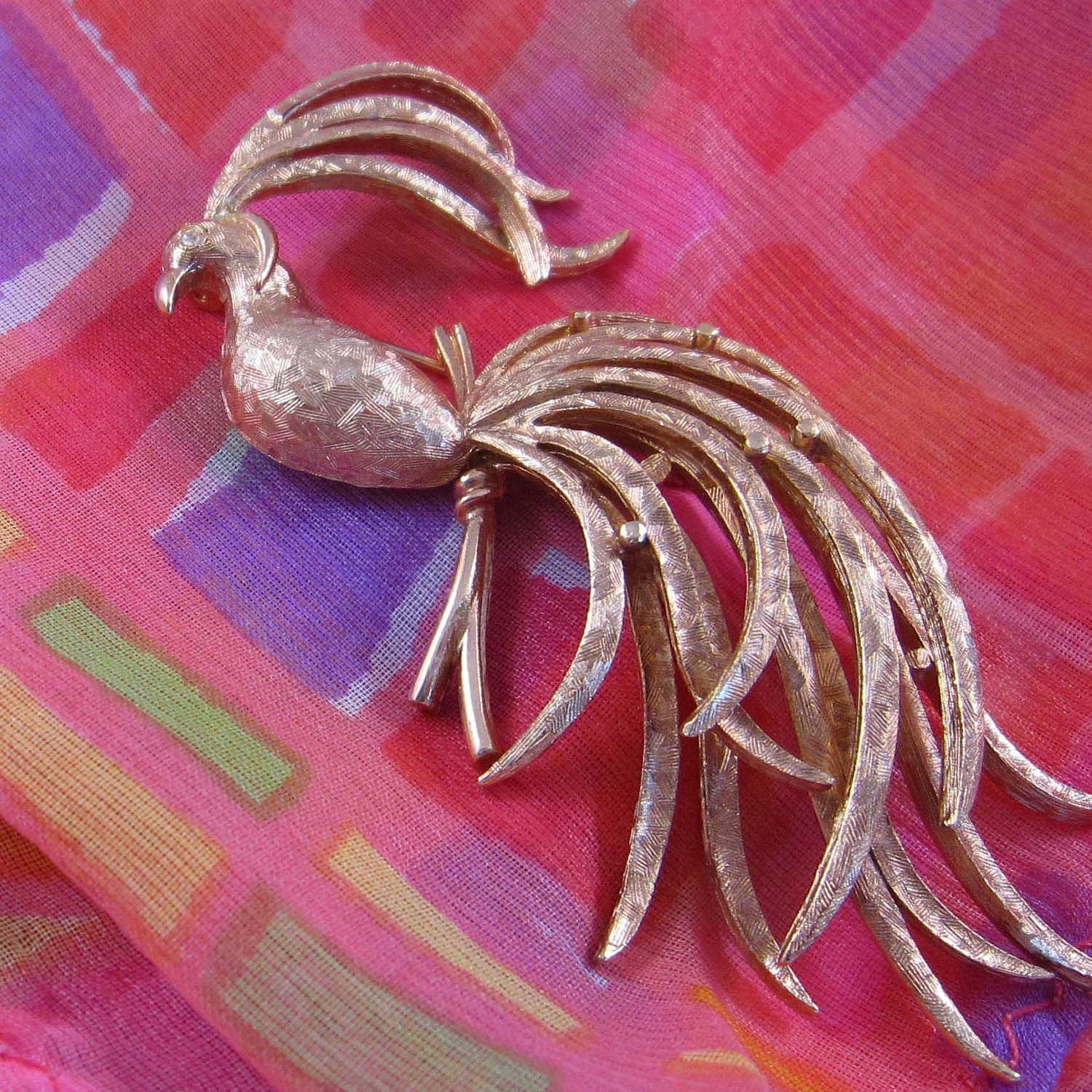 AVON Bird of Paradise Rhinestone Brooch Pin, Rare Vintage