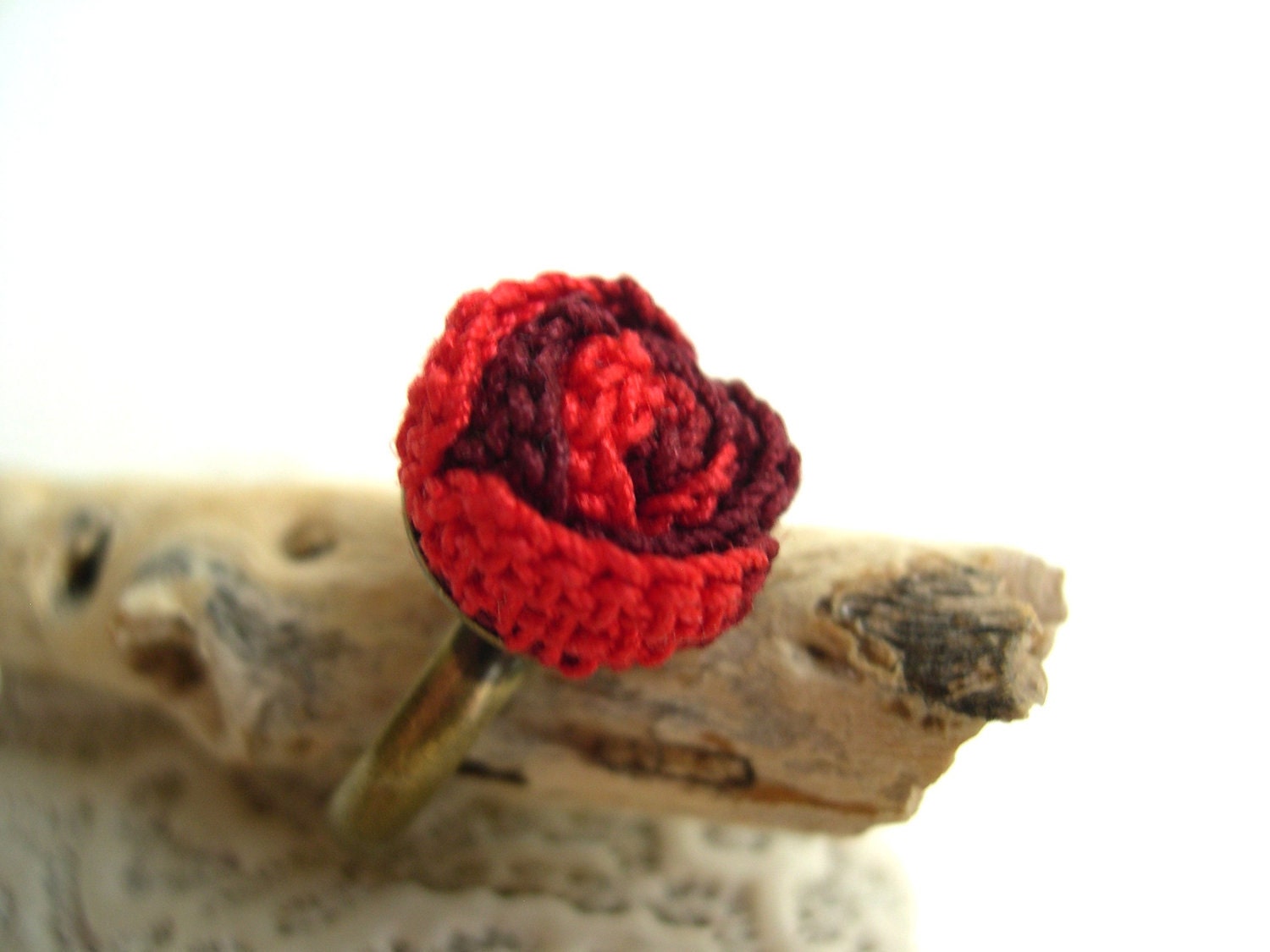 Dark Red and Poppy Red Crocheted Rose Ring - Adjustable Rose Ring - Lace Fashion - Jewelry Handmade - Valentines day present