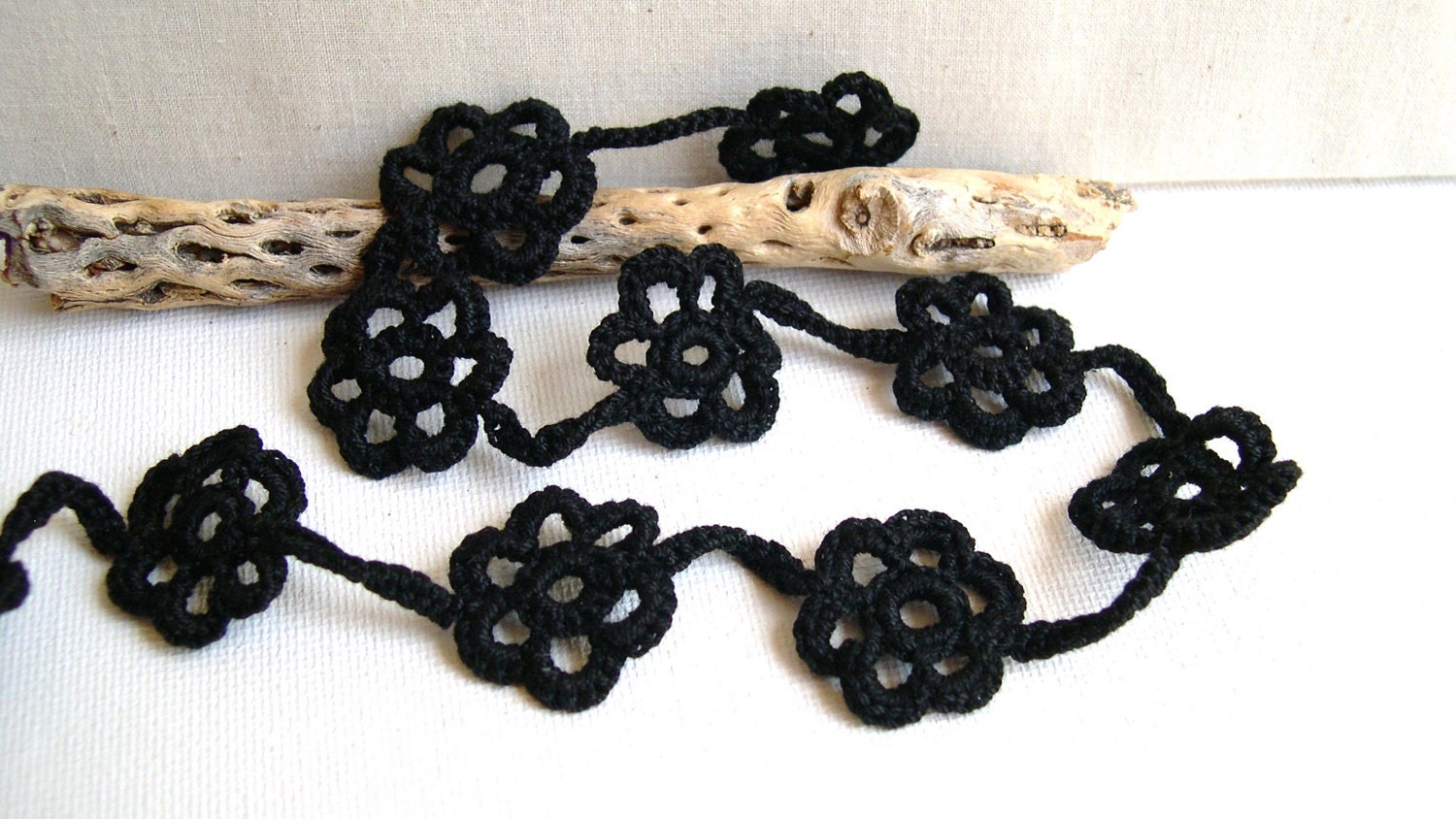 Black Flower Choker Necklace - Lace Fashion - Glamour Cotton Handmade Crochet Mother's day gift