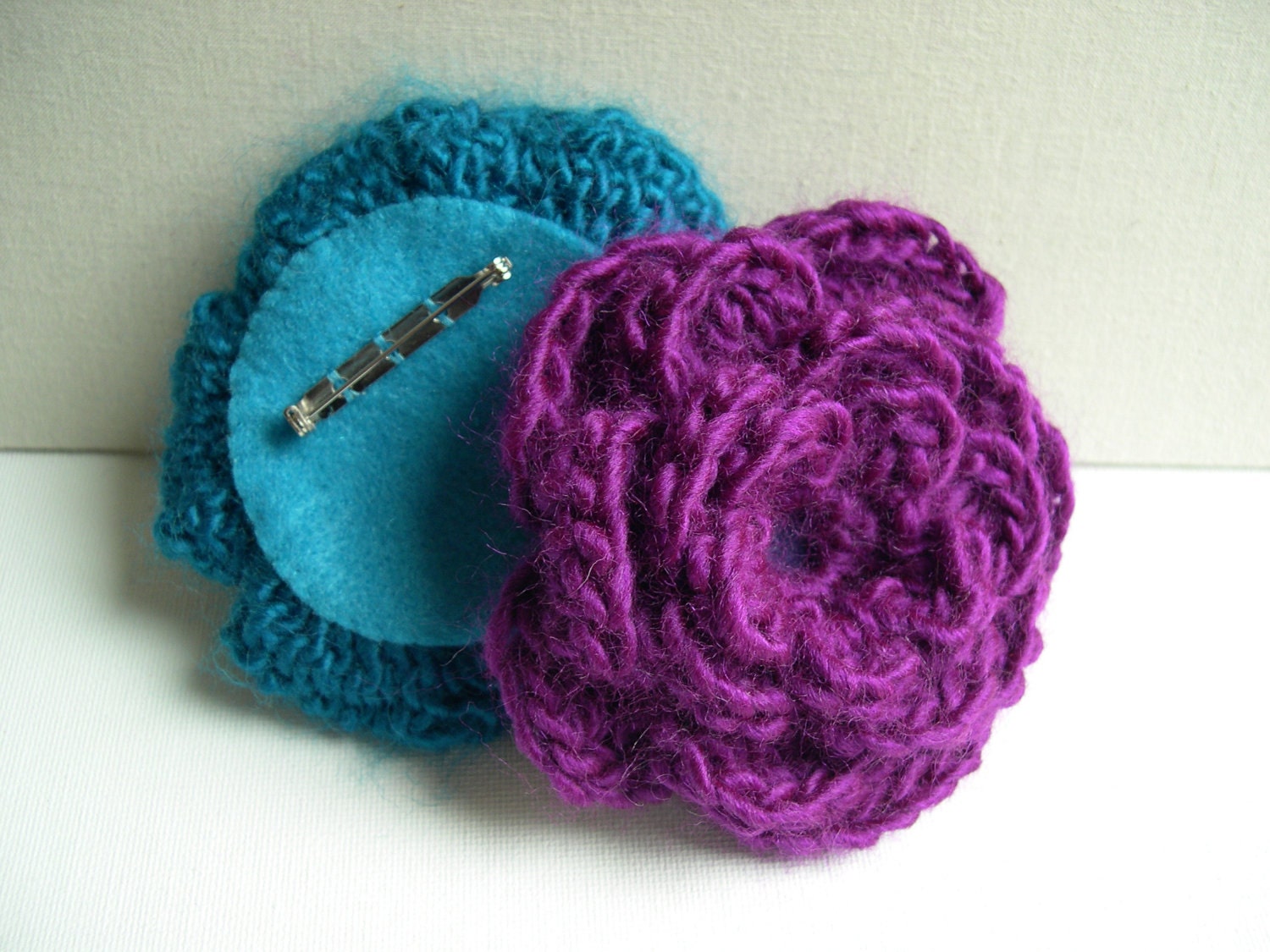Teal Blue Big Crocheted Flower Pin - Fashion Hairpin - Natural Floral Hair Style - Graduation Gift - Ready to ship