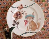 Miss Fox Floral and Bunting Vintage Illustrated Plate