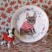 Little Frenchie With Blue and Red Floral Vintage Illustrated Plate