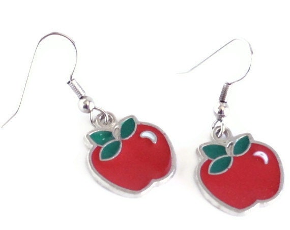 Red Apple Enamel Charm Earrings - Teacher's Pet - Teacher Gift