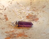 Amethyst Crystal Point Pendant on Sterling Silver Necklace and Bail - purple gemstone pendulum dowsing - Idunn by Amore Valkyrie