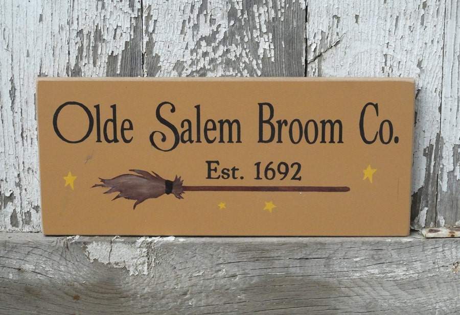 Olde Salem Broom Co. Witchy Halloween Painted Wood Sign