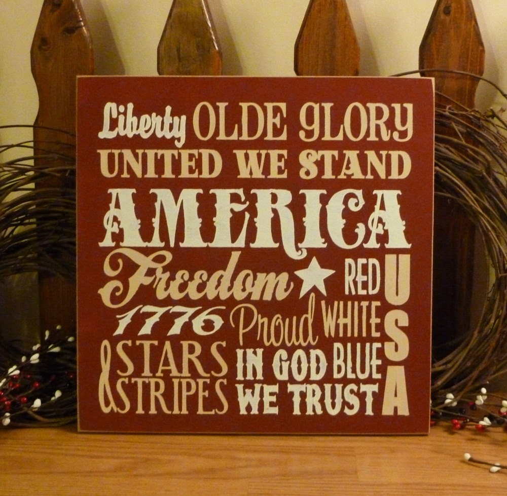Patriotic Typography Primitive Painted Wood Sign
