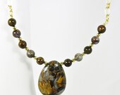 Pietersite Teardrop and Gold Plated Chain Necklace